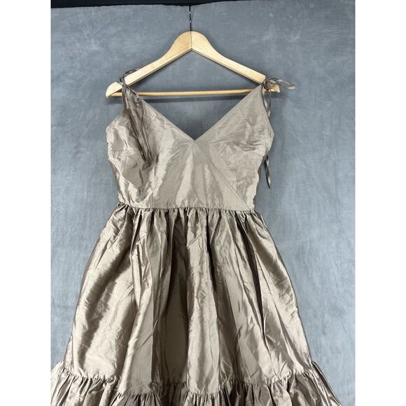 Anthropologie Bloni Tiered Shine Dress Size Small Metallic Midi Dress Bronze - Picture 5 of 12